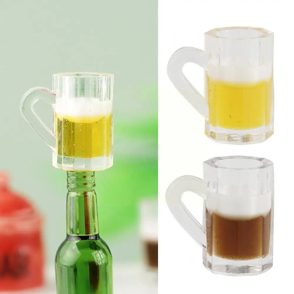

2pcs 1:12 Dollhouse Miniature Accessories Mini Resin Mug Simulation Decoration Toy Dolls Model Drink Lemon Beer House Wine C4g5