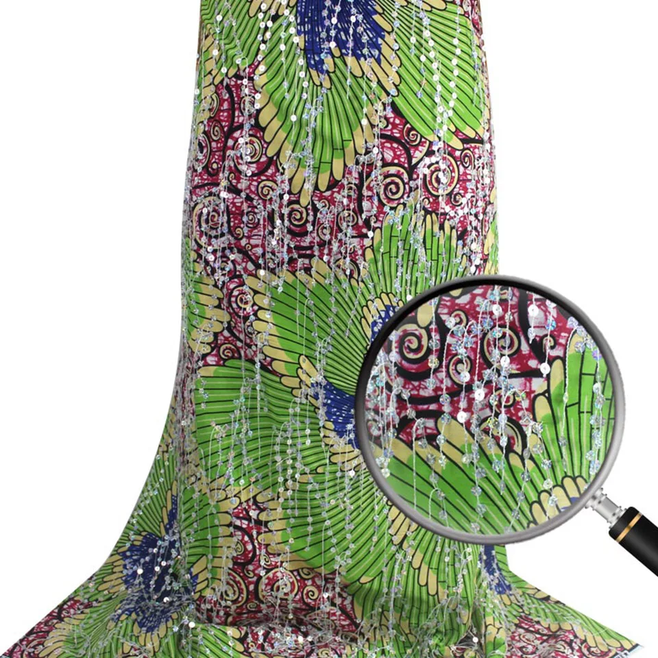 

Latest Sequins African Fabrics 100% Cotton Batiki Wax Prints Kitenge/Pagnes/Kikwembe Embroidered Sequins YXL-91