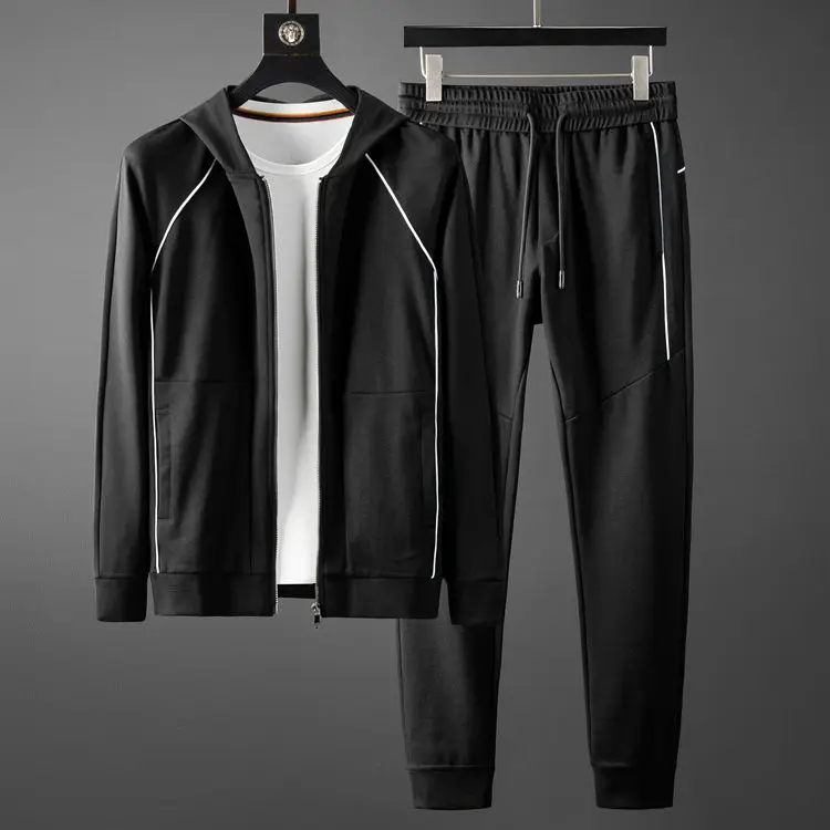 

Minglu Mens Sets (hoodies+pants) Luxury Solid Color Hooded Men Sweatshirts Elastic Waist Sport Men Sets With Pants Plus Size 5XL