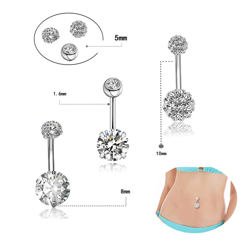 

New Hot Summer 5Pcs/set Crystal Belly Button Rings Belly Bar Navel Piercing Jewelry Women Jewelry Navel Piercing Belly