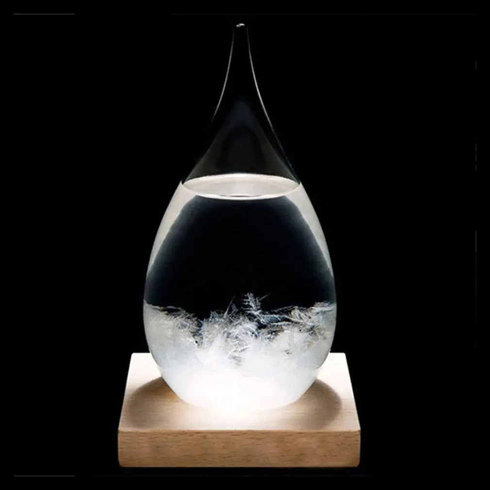 Mini Desktop Droplet Storm Glass Bottle Weather Forecast Predictor Monitor Barometer With Wooden Base For Home Decor | Бытовая техника