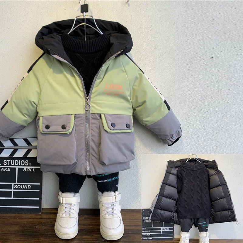 Зимняя теплая пуховая куртка для маленьких мальчиков пальто повседневная
