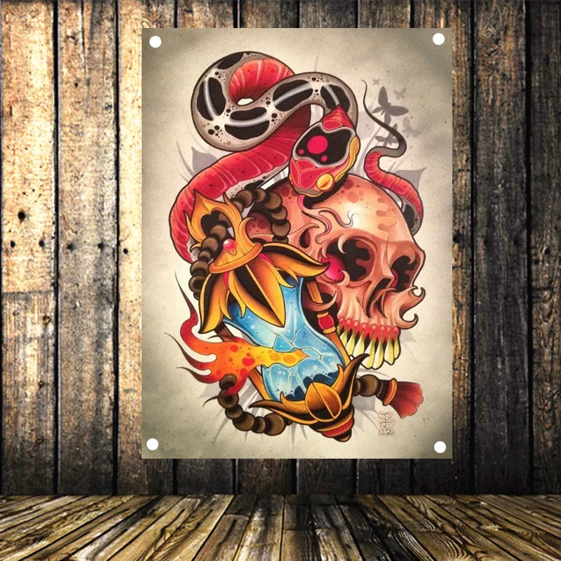 ВИНТАЖНЫЙ ПЛАКАТ с татуировкой флаг баннер четырьмя отверстиями гобелен холст