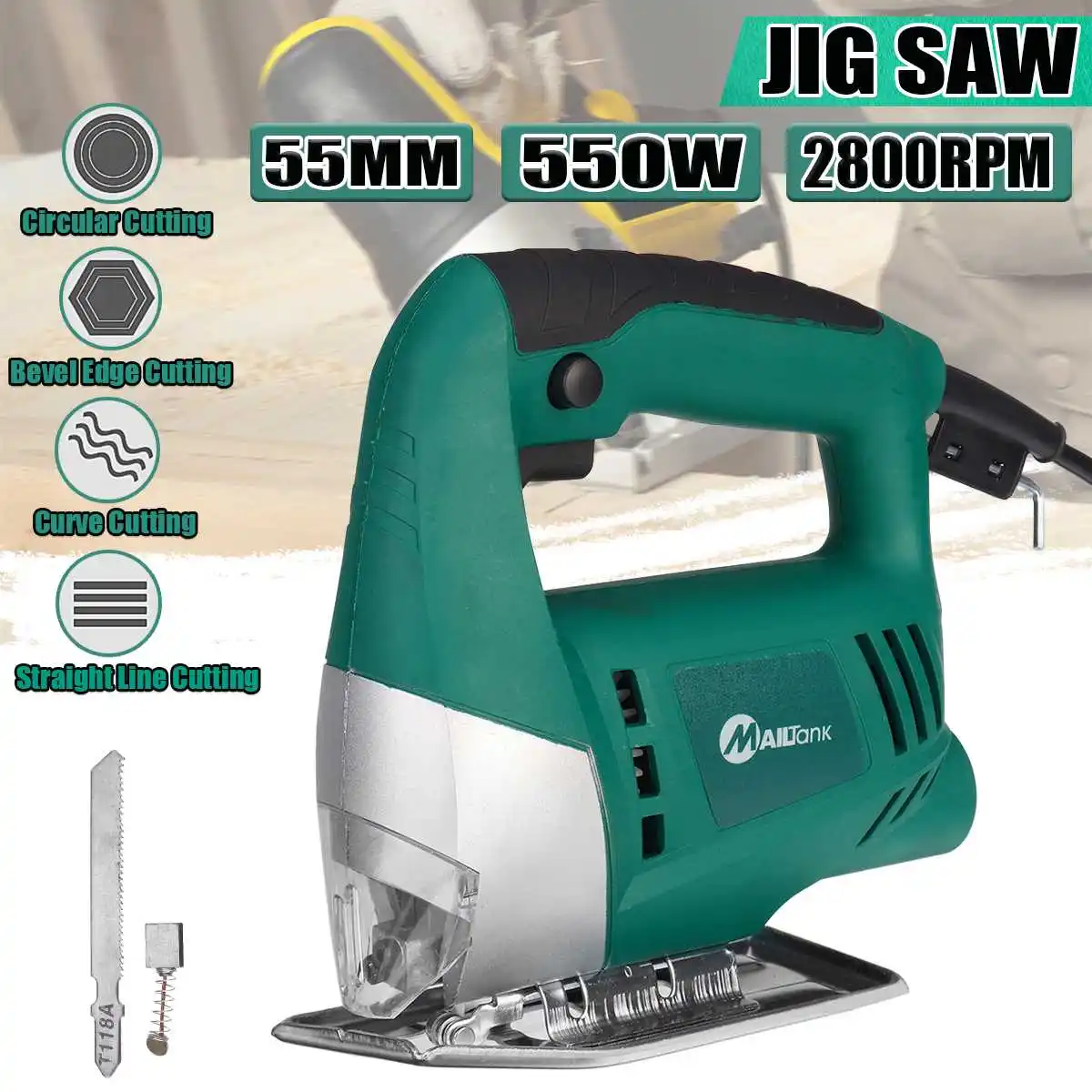 

55mm 2800RPM Electric Jigsaw 220V Jig Saw Machine Handheld Electric Saw Adjustable Angle Multifunctional Woodworking Power Tool