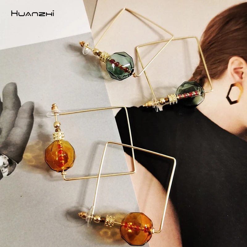 Женские серьги кольца HUANZHI круглые ручной работы с прозрачным пузырьковым