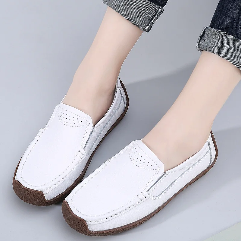 

Women Casual Genuine Leather Shoes Woman Loafers Slip-On Female Flats Moccasins Ladies Driving Shoes Hole Casual Footwear