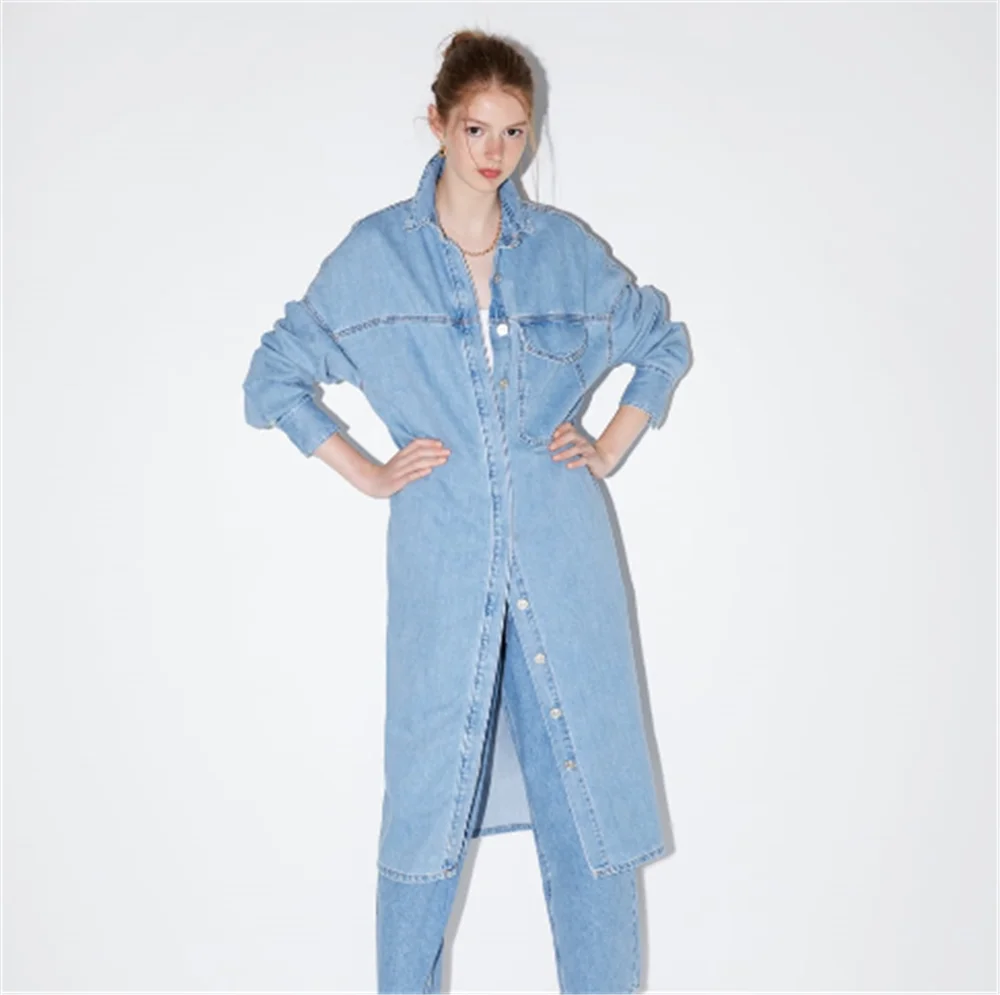 Женское джинсовое платье с длинным рукавом вечерние платья рубашки в стиле бохо