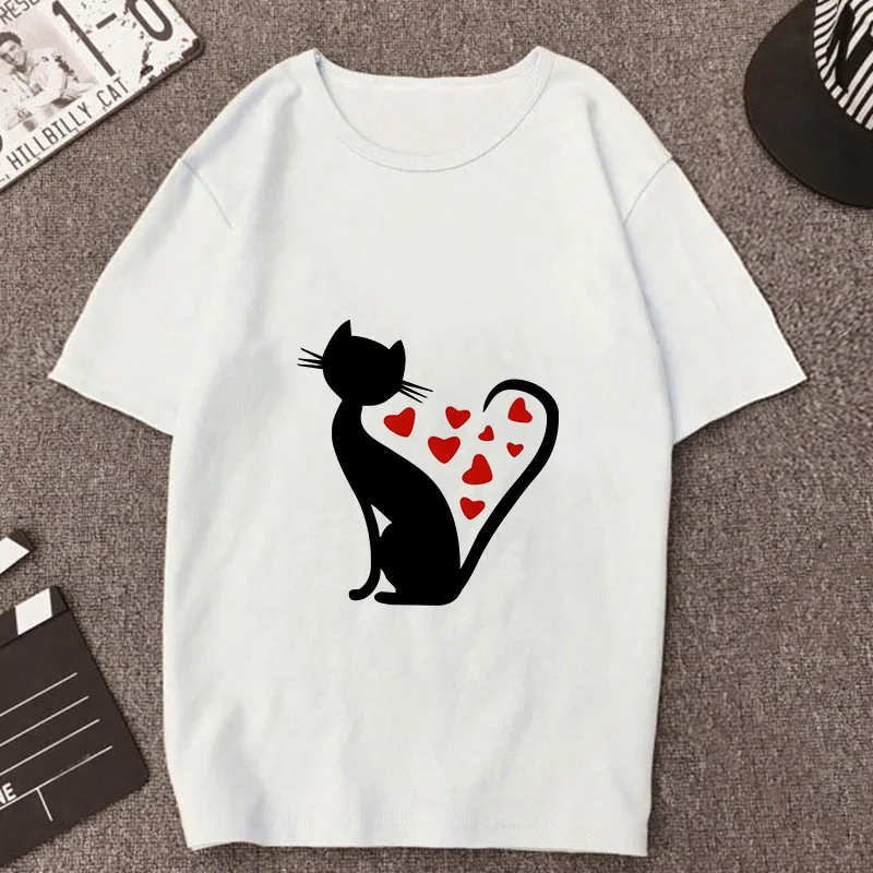 Новинка 2019 летняя футболка женская с принтом Love cat топы одежда модная крутая