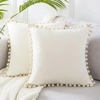 30 luxury pom poms cushion cover soft velvet pillow cover solid color home sofa car decor pillowcase 4545cm