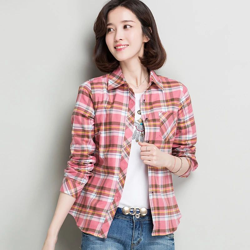 Single Patch Pocket Slim Long Sleeve Cotton Thick Young Casual Blouse Top Versatile Shirt