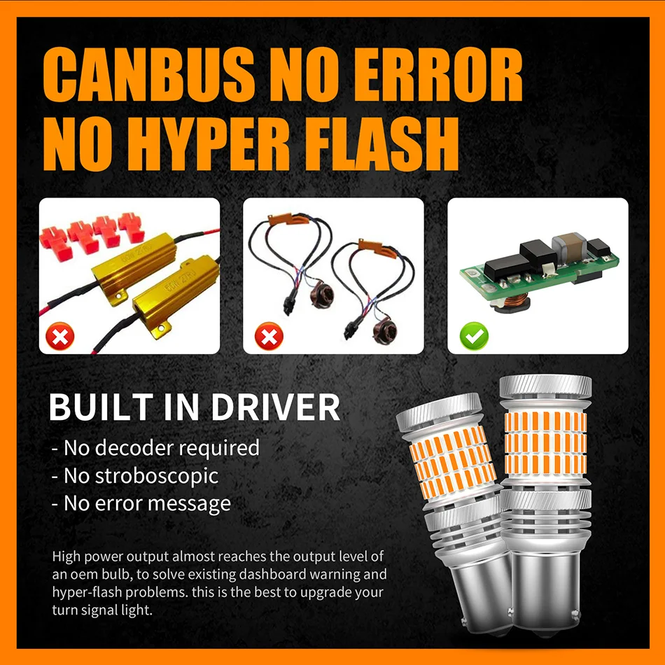 2 шт. P21W светодиодный Canbus 1156 BA15S BAU15S PY21W BulbNo Hyper Flash Ошибка Авто указатель поворота