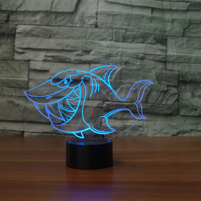 Новое мультяшное изображение акулы 3d лампа 7 цветов светодиодный ночник для