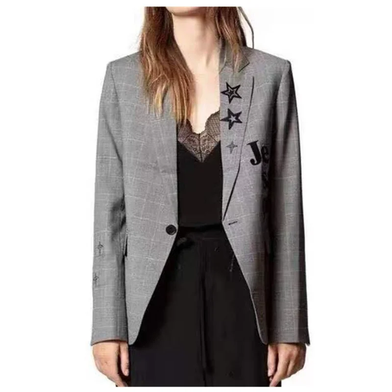 

Women's Suit Stars Letter Embroidered Single Button Simple OL Blazer 2021 New
