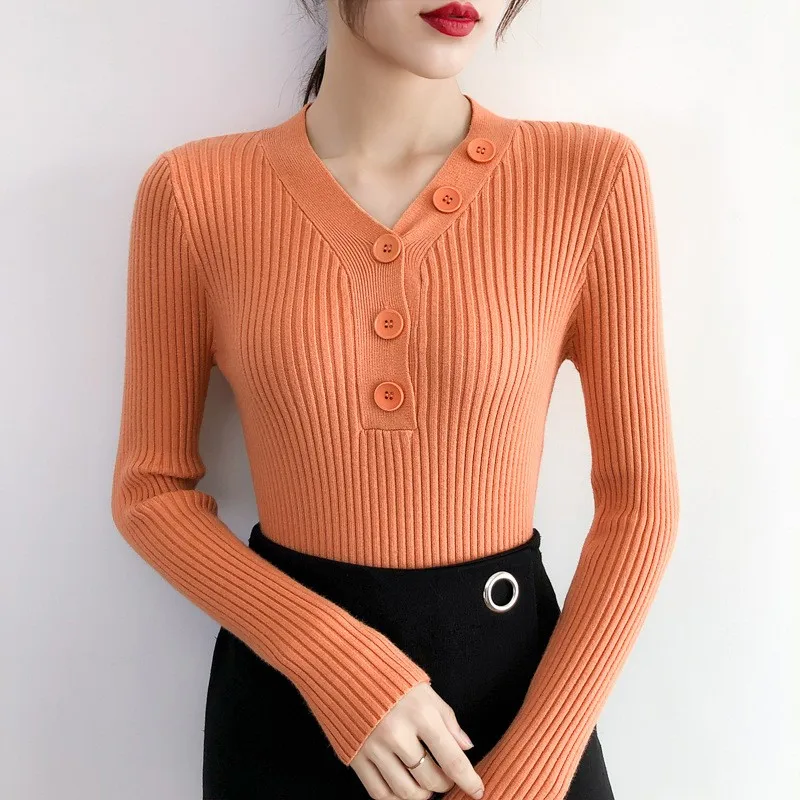 

Женский вязаный свитер BEFORW, повседневный облегающий офисный свитер с длинным рукавом и v-образным вырезом, осень 2019