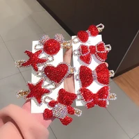 red hair clip tie for women girl rhinestone bear heart hairpin korean handmade fashion head accessories mujer wholesale