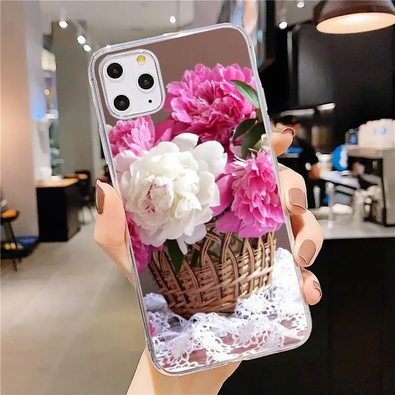 

Pink Purple Peony Flower Phone Case Transparent soft For iphone 5 5s 5c se 6 6s 7 8 11 12 plus mini x xs xr pro max