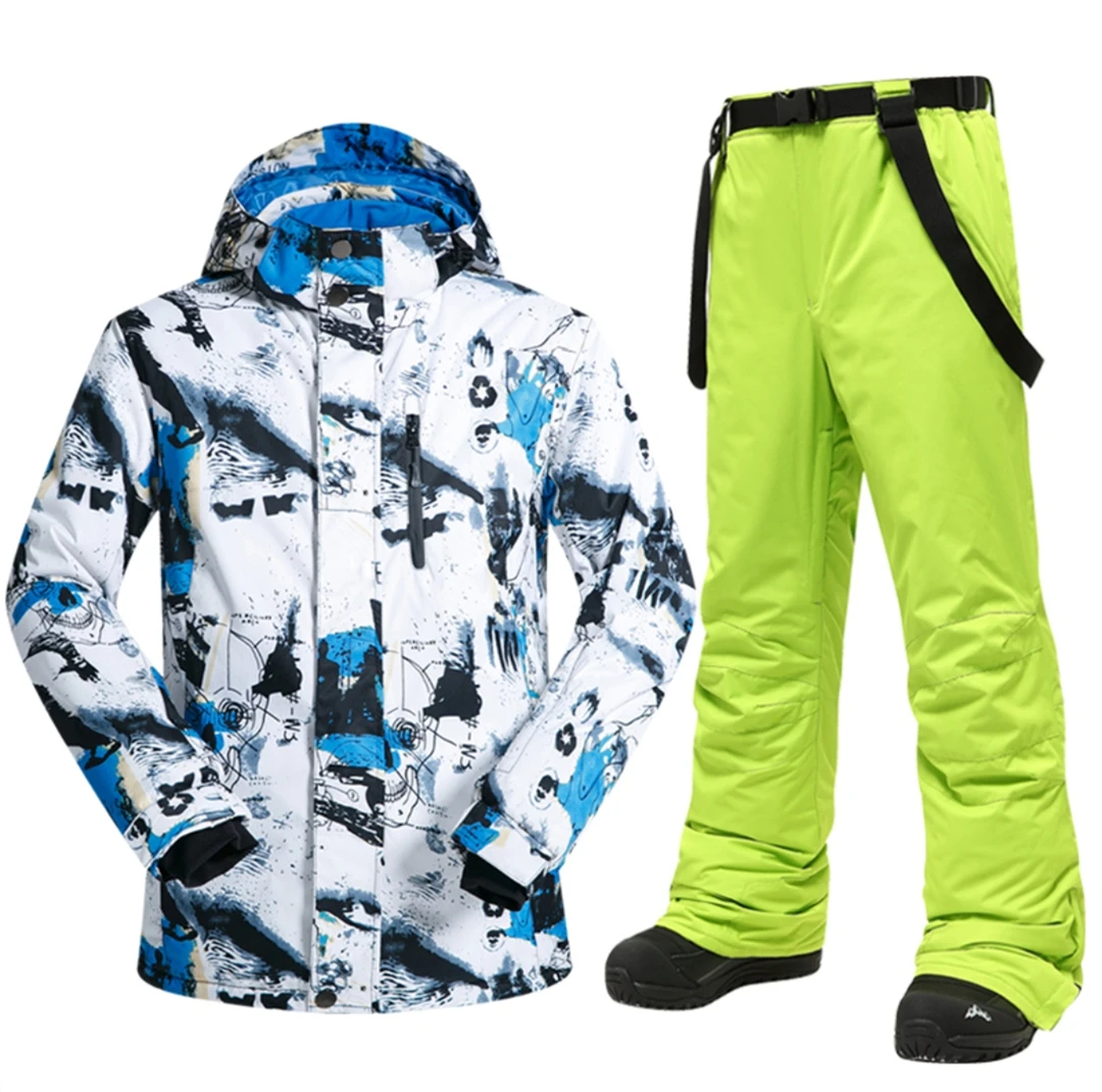 Men's ski suit windproof and waterproof snowboard outdoor sportswear ski jacket + pants camping riding super warm suit