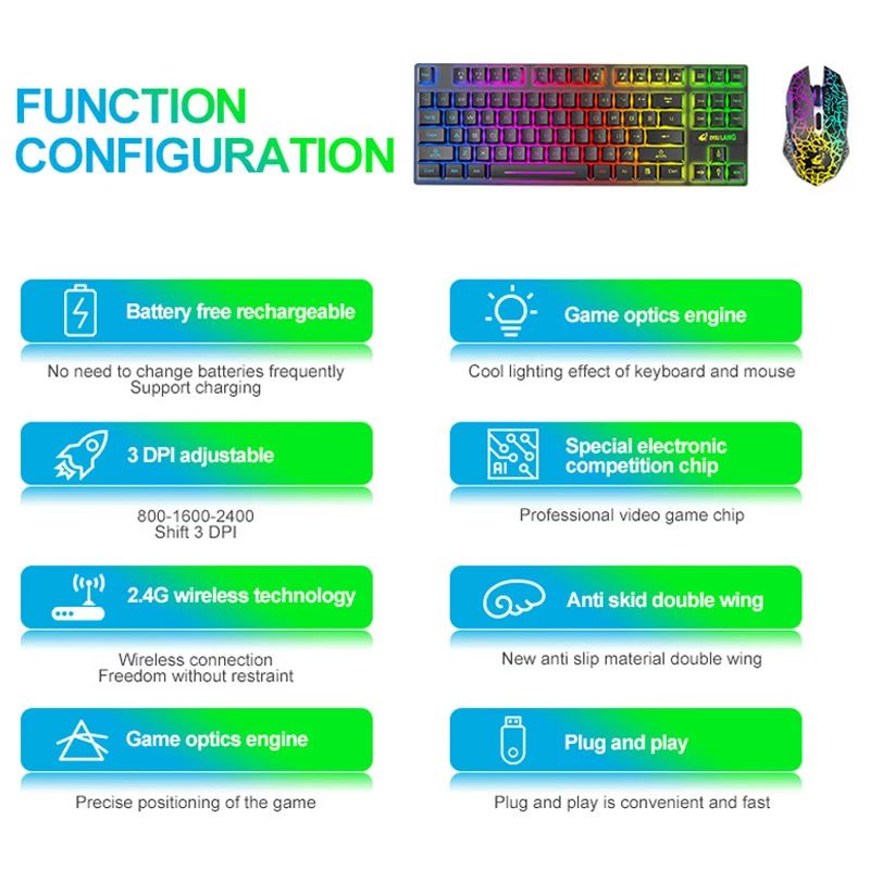

Mechanical feel Gaming Keyboard Mouse Combo Ergonomic RGB Backlight Wireless Keyboard Mouse Set For Laptop PC Gamer Computer