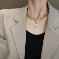 european and american retro portrait necklace female ins tide hip hop necklace thick chain stacking wear cold wind pendant