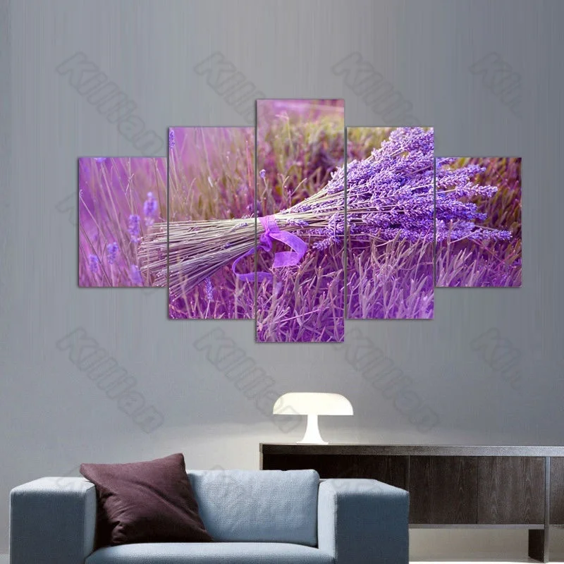 

Landscape Style Mural Canvas Paintings Bed Home Decor Prints 5 Pieces Purple Lavender Decoration Living Room Wall Fresco