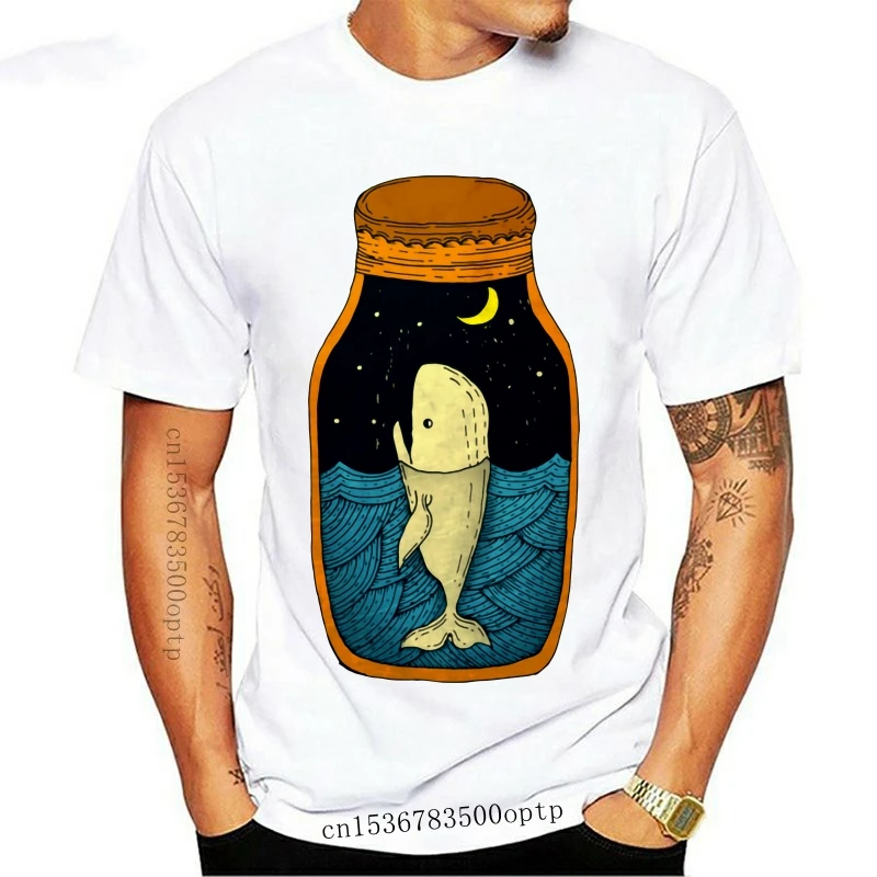 

Новинка 2021, Брендовые мужские футболки с принтом Кита в бутылке, топы/футболки для отдыха из чистого хлопка с принтом, креативная футболка с ...