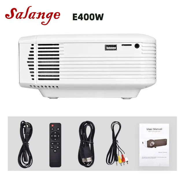 E400W Salange E400W светодиодный проектор для домашнего кинотеатра, беспроводной видеопроектор 1080 P, USB проектор для смартфонов, HDMI VGA AV USB - Цвет: E400W