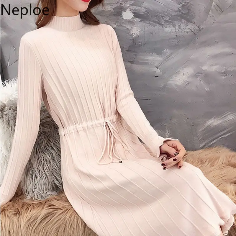 Neploe/корейское осенне зимнее стильное свободное шерстяное платье со шнуровкой и