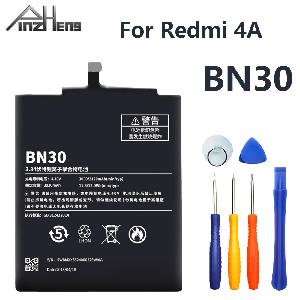 

Аккумулятор для телефона PINZHENG для Xiaomi Redmi 4A Redmi4A BN30, сменный аккумулятор с реальной емкостью 3030 мАч + Бесплатные инструменты
