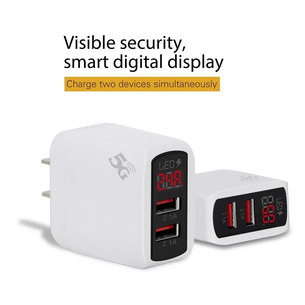

Travel 2.1A Dual USB Fast Charging Digital Display Phone Wall Charger Adapter