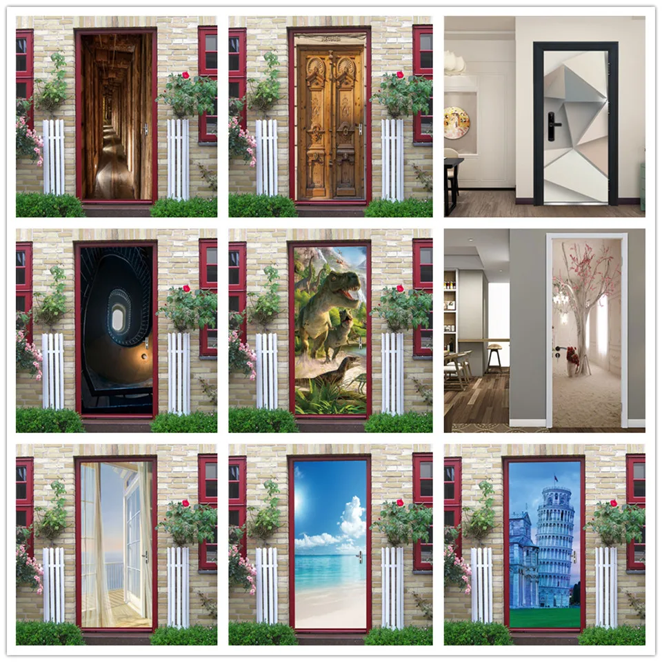Самоклеящиеся виниловые 3D наклейки для дверей водонепроницаемые обои ремонта