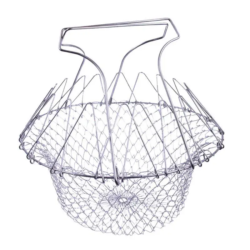 

1pcs Foldable Steam Rinse Strain Fry French Chef Basket Magic Basket Mesh Basket Strainer Net Kitchen Cooking Tool Drop Shipping