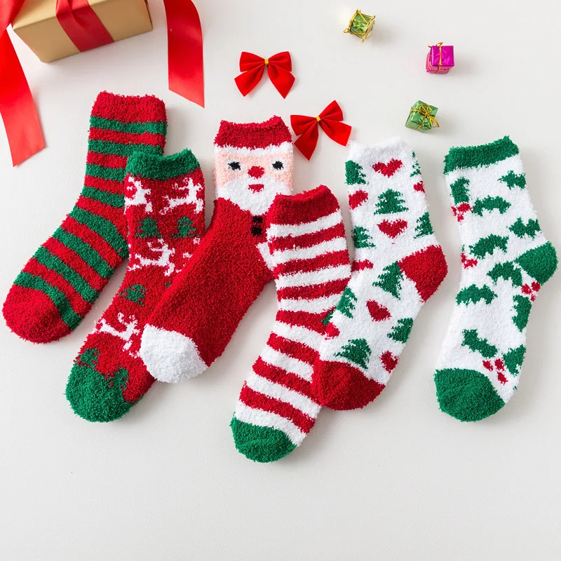 

Fluffy Cozy Hair Yarn Xmas Cartoon Character Print Warm Fleece Christmas Socks for Women
