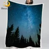 BlessLiving Galaxy Milky Way Blankets For Bed Pine Tree Forest Linen Blanket Sunset Clouds Throw Blanket Cumulus Sky Bedspreads 1