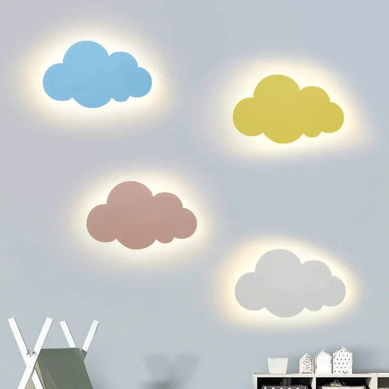 

Children's Room Bedroom LED Wall Lamp Smiley Cloud Decorative Lighting Simple Modern Girl Cartoon Nordic Macarons Bedside Lamp