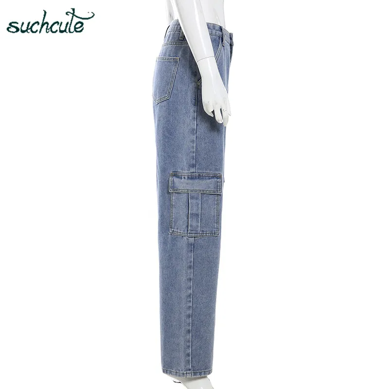 SUCHCUTE Pockage женские джинсы в клетку, джинсовые штаны, широкие брюки в стиле панк, корейский стиль, Harajuku, женские штаны для бега, Harajuku, бриджи