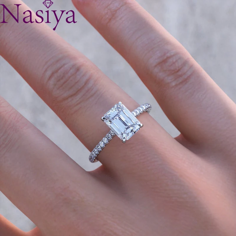 

NASIYA 6X8mm EF Color Emerald Cut Moissanite Rings With 14K 585 White Gold For Women Engagement Anniversary Wedding Gift