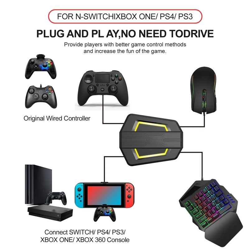 

HXSJ P6 Game Console Keyboard Mouse Converter Adapter Game Controller for PS4//PS3/ Plug and Play