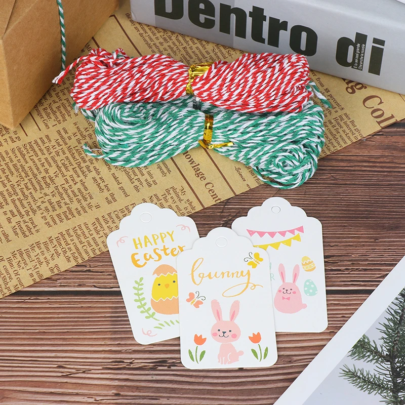 

50pcs Easter Rabbit Kraft Paper Tags Labels With 10m Rope DIY Hanging Ornaments