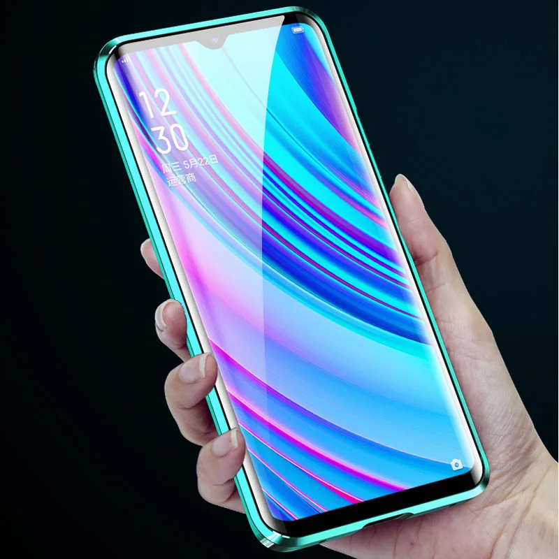 Магнитный чехол для OPPO Realme 3 Pro металлическая рамка двухстороннее стекло защитный