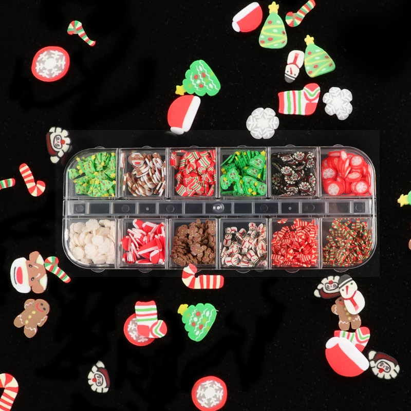 

Christmas Nail Art Decoration 3D Snowman Santa Gifts Slices Polymer Clay Decal Acrylic Nail Tips Sequins Fake Nails Accessories