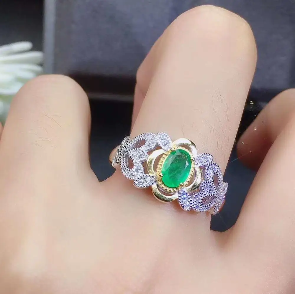 Free shipping Natural emerald ring 925 sterling silver Fine jewelry For men or women | Украшения и аксессуары