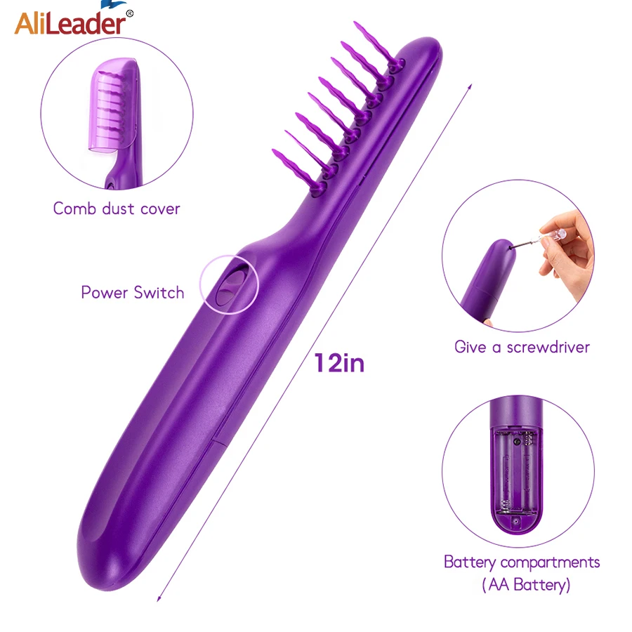 Alileader 1Pcs Electric Detangling Brush Hair Curly Detangle Comb Purple Scalp Massage Hot Sell For Wet And Dry | Шиньоны и парики