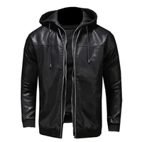 2021 hooded leather jacket autumn mens fake two piece leather jacket mens trend loose motorcycle windproof leather jacket
