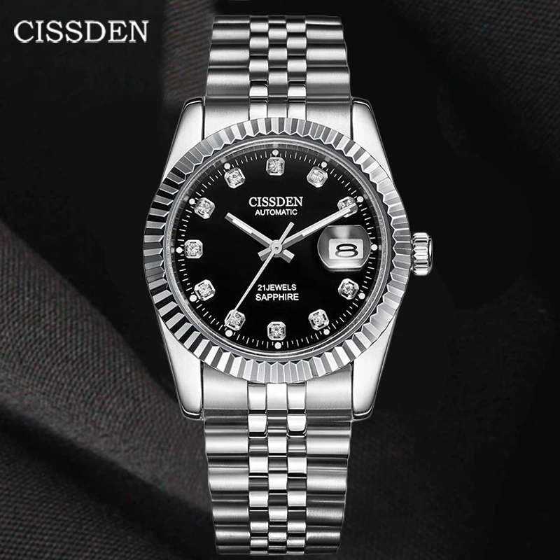 

CISSDEN Stainless Steel Men Automatic Watches Sapphire Glass Men Mechanical Wristwatches Waterproof 100M Men Sports Clock 2021