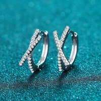 trendy real 925 sterling silver full moissanite cross hoop earrings women jewelry pt950 letter x moissanite circle earrings gift