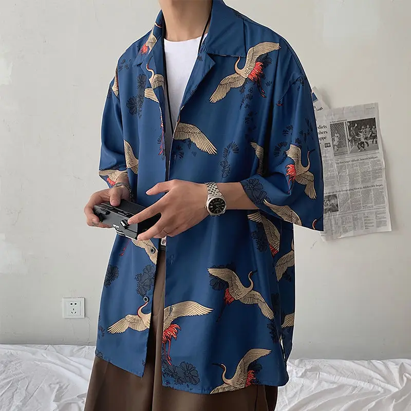 

2020 Men's Printing Loose Short Sleeve Hawaiian Shirt French Cuff Mens Fashion Streetwear Clothes Shirts Camisa Masculina M-XL