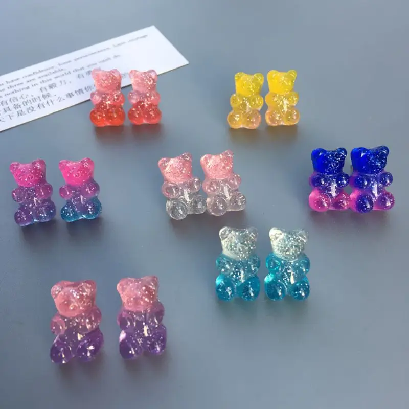 

6 Pair Fashion Lovely Candy Color Cartoon Sweet Resin Gummy Bear Earrings Little Animal Charms Ear Studs Women Jewelry Gifts