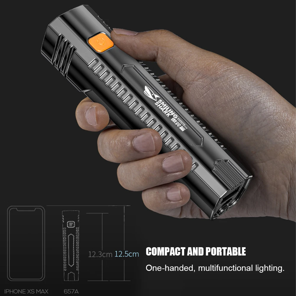 

Portable Flashlight USB Rechargeable LED Torch Pocket Flashlight Waterproof with Output Power Bank Self Defense Fishing Camping