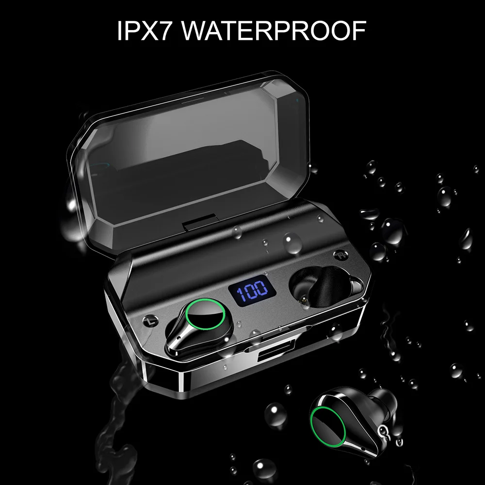 

YHY Waterproof Swimming Earphones 5.0 TWS Wireless Bluetooth Headphone Mini Sports Earbuds Earplug with 7000mAh Charger Box