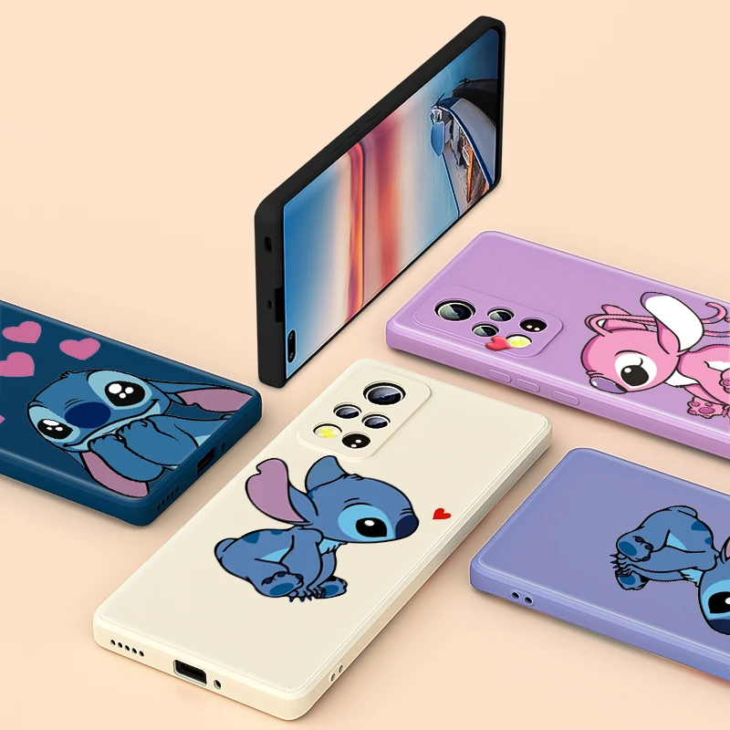 

Super cute Stitch Love For Honor Play 5T 5 4 4T 3 50 V40 V30 30 X20 X10 20 8A 7S Pro Plus Lite 5G Liquid Silicone Phone Case